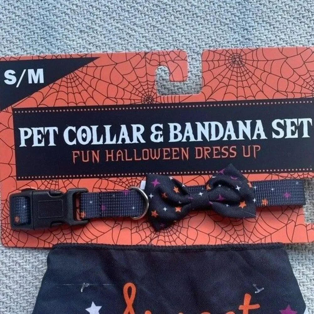 Sweet & Spooky Dog Halloween Matching Collar Bandana Set NWT Black Small/Med